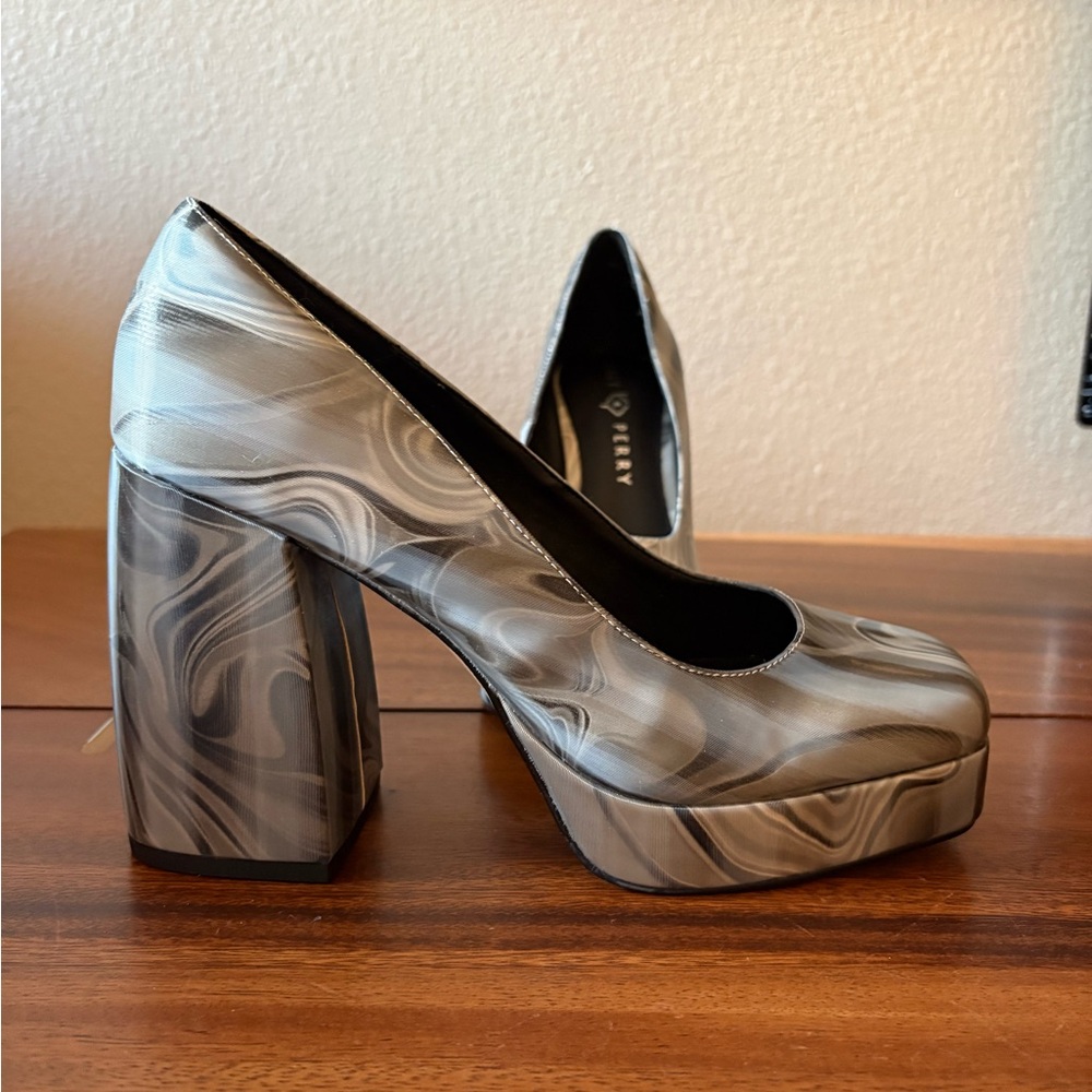 Katy Perry Platform Pumps - Marble Swirl in Gray and Black
